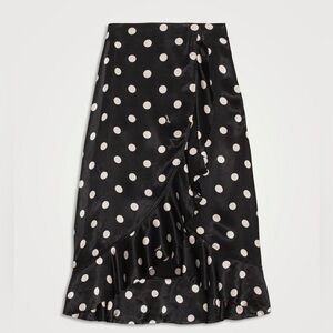 Ganni Black and Cream Polka Dot Asymmetrical Midi Skirt